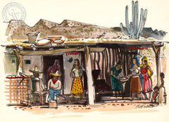 Pepper Drying, Sonora, Mexico, 1951, California art by Phil Paradise. HD giclee art prints for sale at CaliforniaWatercolor.com - original California paintings, & premium giclee prints for sale