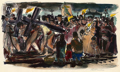 San Miguel de Allende, Crosses, 1953, California art by Phil Paradise. HD giclee art prints for sale at CaliforniaWatercolor.com - original California paintings, & premium giclee prints for sale