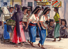 San Miguel de Allende, Ladies, 1953, California art by Phil Paradise. HD giclee art prints for sale at CaliforniaWatercolor.com - original California paintings, & premium giclee prints for sale