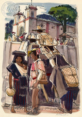 San Miguel de Allende, Mission, 1953, California art by Phil Paradise. HD giclee art prints for sale at CaliforniaWatercolor.com - original California paintings, & premium giclee prints for sale
