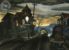 Bunker Hill Cable Car, 1938, California art by Preston Blair. HD giclee art prints for sale at CaliforniaWatercolor.com - original California paintings, & premium giclee prints for sale