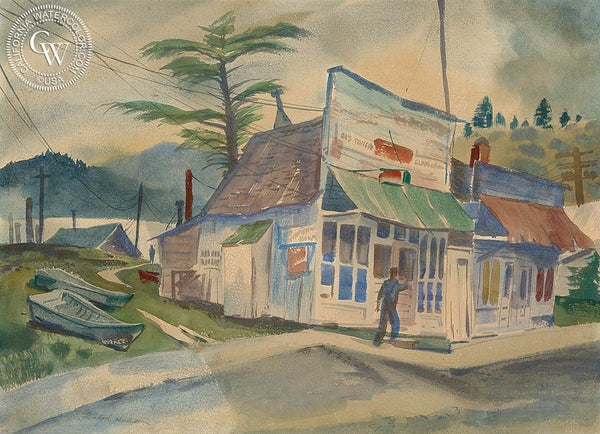 Tavern in the Town, California, California art by Ralph Hulett. HD giclee art prints for sale at CaliforniaWatercolor.com - original California paintings, & premium giclee prints for sale