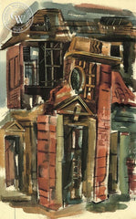 Doorway to Ruin, 1957, California art by Raymond Cuevas. HD giclee art prints for sale at CaliforniaWatercolor.com - original California paintings, & premium giclee prints for sale