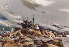 Harbor Sentinel, 1973, California art by Rex Brandt. HD giclee art prints for sale at CaliforniaWatercolor.com - original California paintings, & premium giclee prints for sale