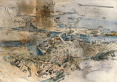 Harbor and Terminal Island, 1973, California watercolor art by Rex Brandt. HD giclee art prints for sale at CaliforniaWatercolor.com - original California paintings, & premium giclee prints for sale