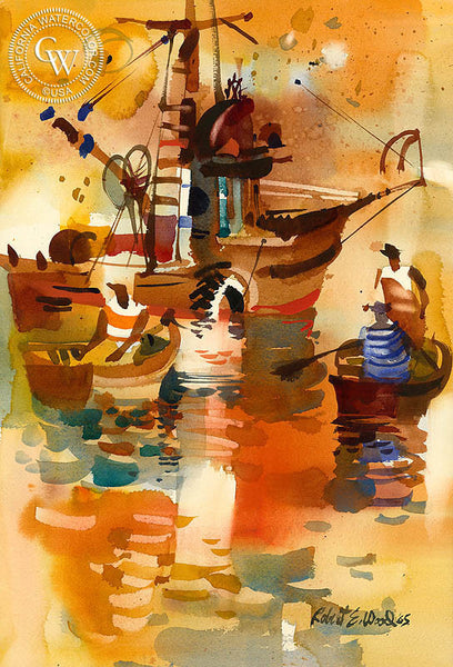 Net Dory's, 1965, California art by Robert E. Wood. HD giclee art prints for sale at CaliforniaWatercolor.com - original California paintings, & premium giclee prints for sale
