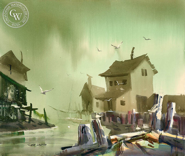 Boat Dock, California art by Robert Landry. HD giclee art prints for sale at CaliforniaWatercolor.com - original California paintings, & premium giclee prints for sale