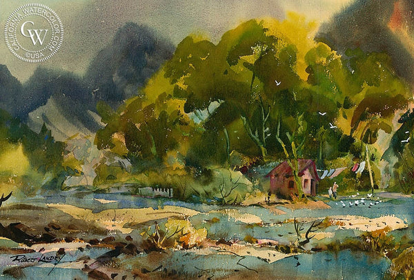 River Shack, California art by Robert Landry. HD giclee art prints for sale at CaliforniaWatercolor.com - original California paintings, & premium giclee prints for sale