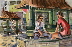 Along the Wall at Venice Beach, California art by Robert Uecker. HD giclee art prints for sale at CaliforniaWatercolor.com - original California paintings, & premium giclee prints for sale