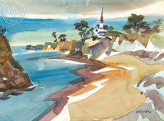 Mendocino Beach, California art by Ron Hanner. HD giclee art prints for sale at CaliforniaWatercolor.com - original California paintings, & premium giclee prints for sale