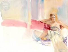 Lady at Thought, California art by Sid Bingham. HD giclee art prints for sale at CaliforniaWatercolor.com - original California paintings, & premium giclee prints for sale
