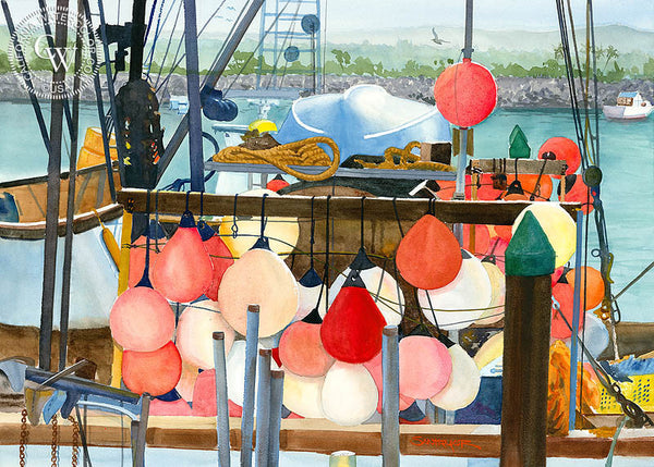 Dana Point Harbor, California art by Steve Santmyer. HD giclee art prints for sale at CaliforniaWatercolor.com - original California paintings, & premium giclee prints for sale
