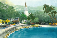 Kailua Village, California watercolor art by Steve Santmyer. HD giclee art prints for sale at CaliforniaWatercolor.com - original California paintings, & premium giclee prints for sale