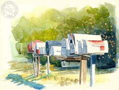 Mail Boxes, Pauma Valley, California art by Steve Santmyer. HD giclee art prints for sale at CaliforniaWatercolor.com - original California paintings, & premium giclee prints for sale