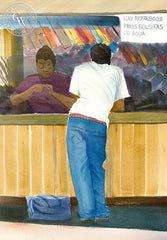 News Stand in Mexico, California art by Steve Santmyer. HD giclee art prints for sale at CaliforniaWatercolor.com - original California paintings, & premium giclee prints for sale