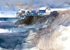 Pierside, California watercolor art by Tom Fong. Original California watercolor painting for sale, fine art giclee print for sale, coastal painting, beach and coastal watercolor painting, CaliforniaWatercolor.com