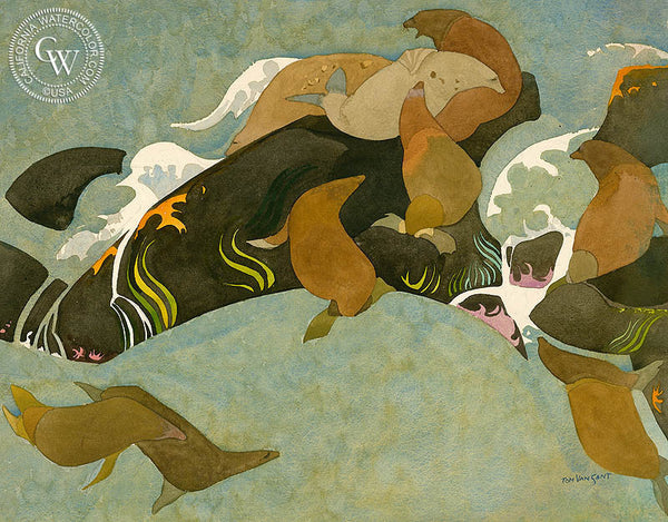 Afternoon Siesta, Mendocino, CA, California art by Tom Van Sant. HD giclee art prints for sale at CaliforniaWatercolor.com - original California paintings, & premium giclee prints for sale