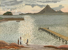 Beach Stroll at Cabo San Lucas, 1952, California art by Tom Van Sant. HD giclee art prints for sale at CaliforniaWatercolor.com - original California paintings, & premium giclee prints for sale