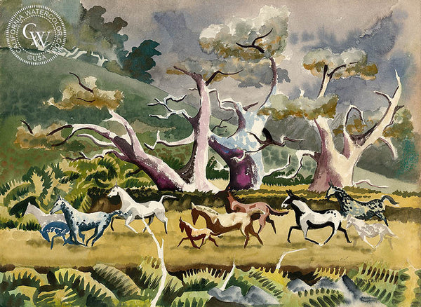 Horses at Play, California art by Tom Van Sant. HD giclee art prints for sale at CaliforniaWatercolor.com - original California paintings, & premium giclee prints for sale