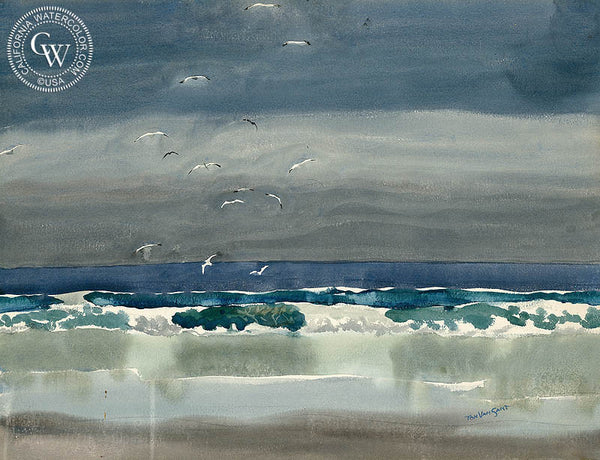 Mendocino Morning, California art by Tom Van Sant. HD giclee art prints for sale at CaliforniaWatercolor.com - original California paintings, & premium giclee prints for sale