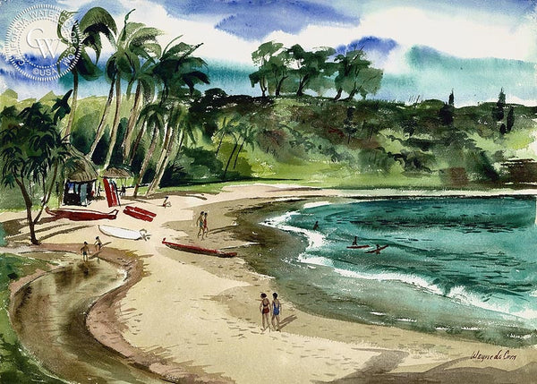 Hawaiian Holiday, Hilo Palms, California art by Wayne La Com. HD giclee art prints for sale at CaliforniaWatercolor.com - original California paintings, & premium giclee prints for sale