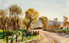 Country Road, c. 1939, California art by Charles Payzant. HD giclee art prints for sale at CaliforniaWatercolor.com - original California paintings, & premium giclee prints for sale