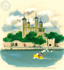 Tooting Past the London Tower, California art by Hardie Gramatky. HD giclee art prints for sale at CaliforniaWatercolor.com - original California paintings, & premium giclee prints for sale