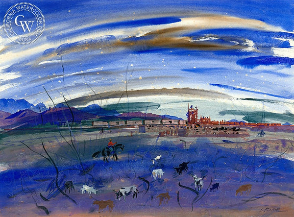 Rodeo Scene, California art by Lee Blair. HD giclee art prints for sale at CaliforniaWatercolor.com - original California paintings, & premium giclee prints for sale