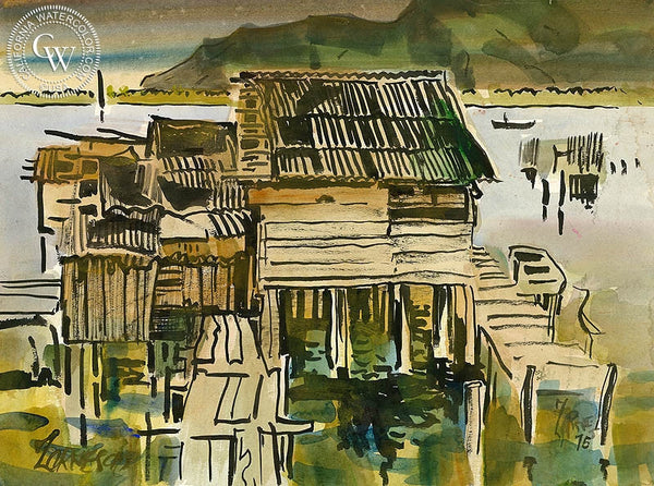 Bano de Canaroneras, 1975, California art by Milford Zornes. HD giclee art prints for sale at CaliforniaWatercolor.com - original California paintings, & premium giclee prints for sale