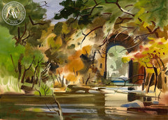 Bridge in Colima, 1971, California art by Milford Zornes. HD giclee art prints for sale at CaliforniaWatercolor.com - original California paintings, & premium giclee prints for sale