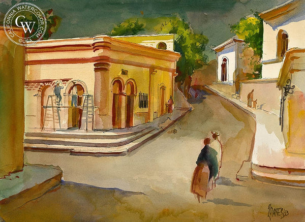 Calle Ignacio Zaragoza, 1963, California art by Milford Zornes. HD giclee art prints for sale at CaliforniaWatercolor.com - original California paintings, & premium giclee prints for sale