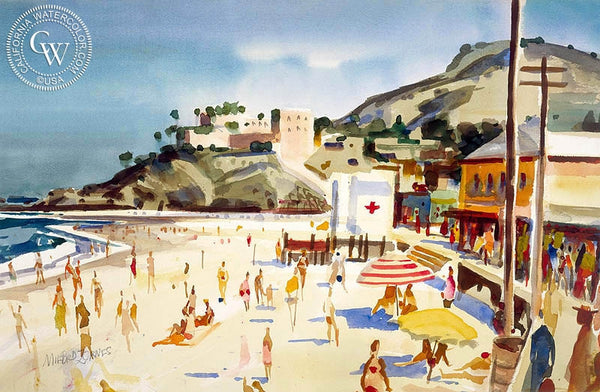 Main Beach, Laguna, 1952, California art by Milford Zornes. HD giclee art prints for sale at CaliforniaWatercolor.com - original California paintings, & premium giclee prints for sale