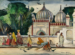 On Panchakki Road, India, 1943, California art by Milford Zornes. HD giclee art prints for sale at CaliforniaWatercolor.com - original California paintings, & premium giclee prints for sale