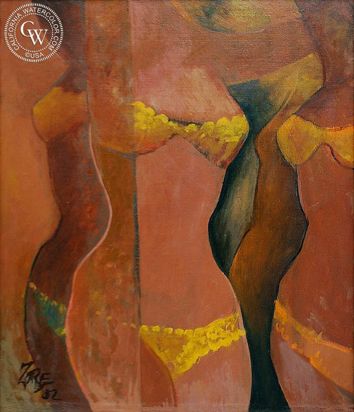 Milford Zornes - Show Girls, 1952, an original California oil painting for sale, original California art for sale - CaliforniaWatercolor.com