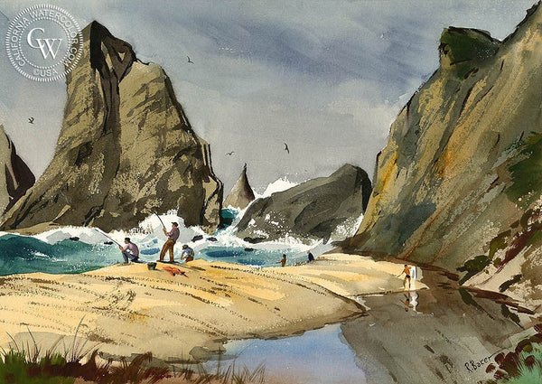 Fish On, California art by Ralph Baker. HD giclee art prints for sale at CaliforniaWatercolor.com - original California paintings, & premium giclee prints for sale