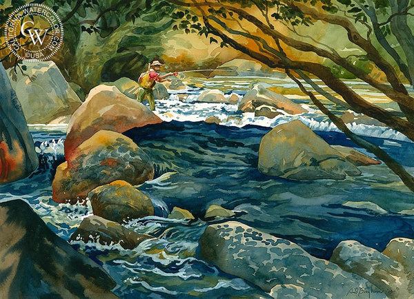 Early Sunday Morning on the Kern, California art by Sid Bingham. HD giclee art prints for sale at CaliforniaWatercolor.com - original California paintings, & premium giclee prints for sale