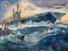 The Evening Patrol, U.S.S. Lexington (C.V.A. 16), 1971, California art by Arthur Beaumont. HD giclee art prints for sale at CaliforniaWatercolor.com - original California paintings, & premium giclee prints for sale