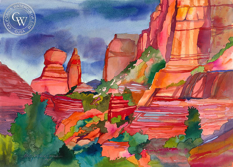From the Red Rock Church, watercolor painting by Betsy Dillard Stroud  (American art). Fine art giclée print reproduction by California Watercolor for wall decor.
