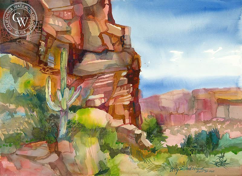 Sedona at Noon, watercolor painting by Betsy Dillard Stroud  (American art). Fine art giclée print reproduction by California Watercolor for wall decor.