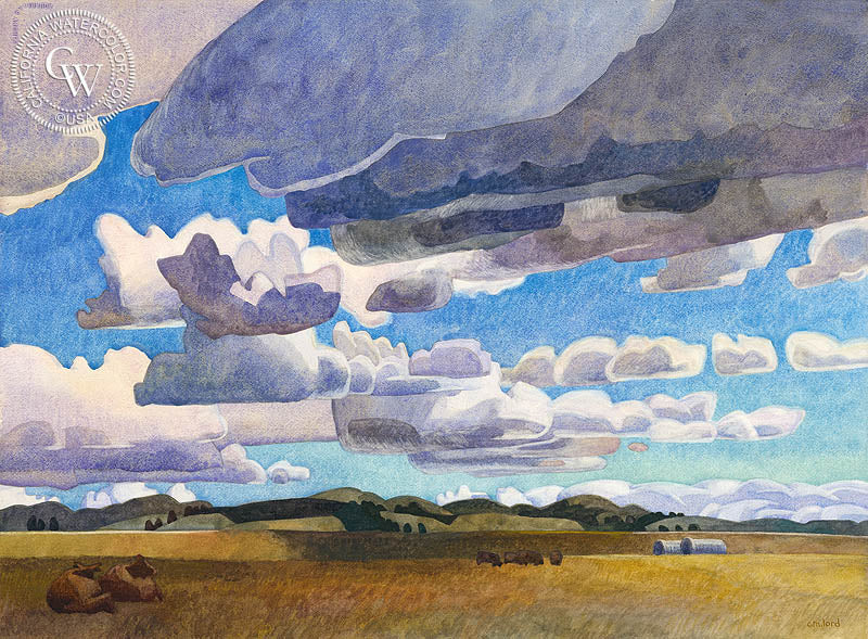 June Clouds Passing Over, 2011, watercolor painting by Carolyn Lord  (American art). Fine art giclée print reproduction by California Watercolor for wall decor.