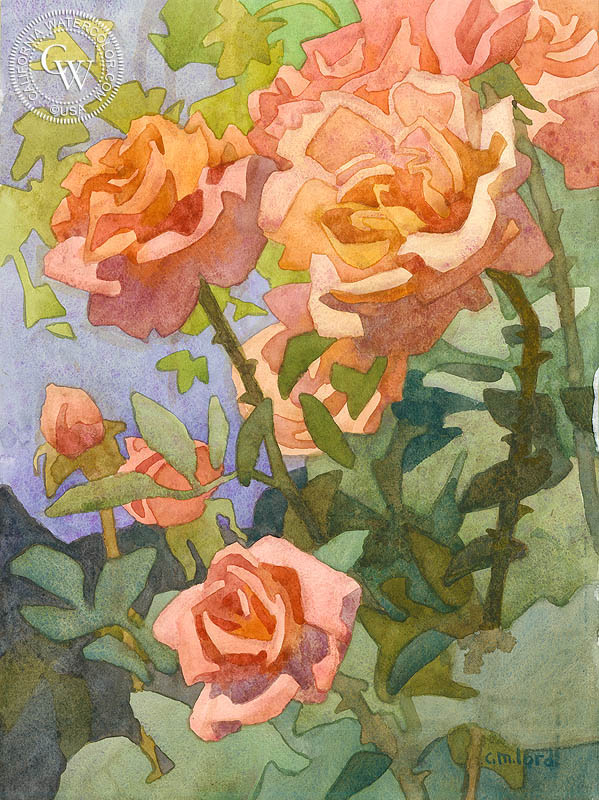 Just Joey in Full Blossom, watercolor painting by Carolyn Lord  (American art). Fine art giclée print reproduction by California Watercolor for wall decor.