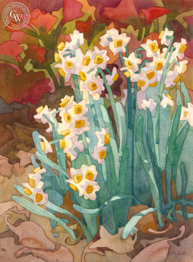 This Christmas Tide, watercolor painting by Carolyn Lord  (American art). Fine art giclée print reproduction by California Watercolor for wall decor.