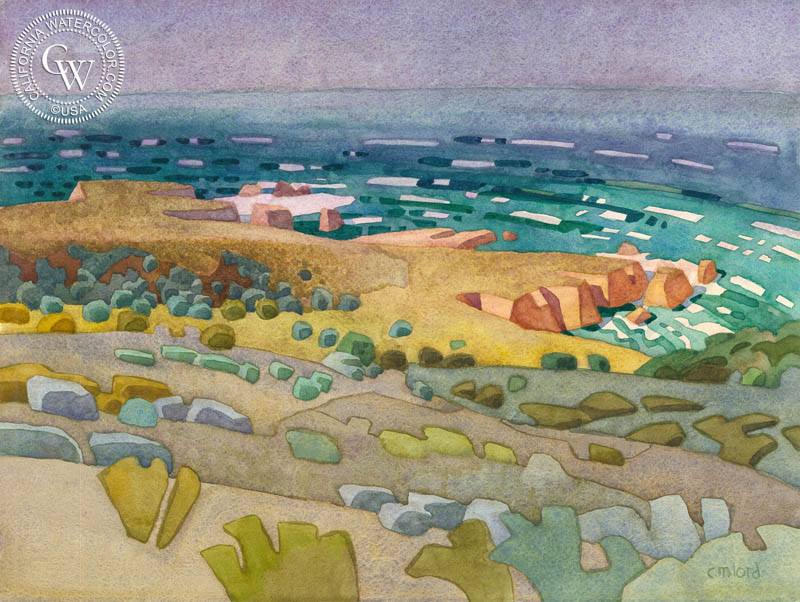 Montana de Oro Vista, 2014, watercolor painting by Carolyn Lord  (American art). Fine art giclée print reproduction by California Watercolor for wall decor.