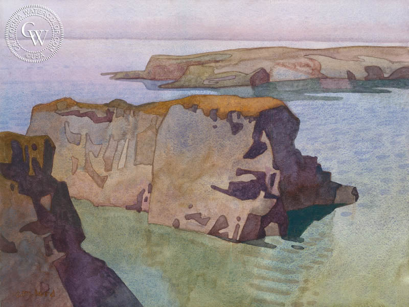 Still Waters Along the Pacific, (Mendocino), watercolor painting by Carolyn Lord  (American art). Fine art giclée print reproduction by California Watercolor for wall decor.