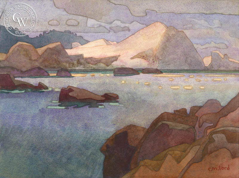 Vista to Bird Island, (Point Lobos), watercolor painting by Carolyn Lord  (American art). Fine art giclée print reproduction by California Watercolor for wall decor.