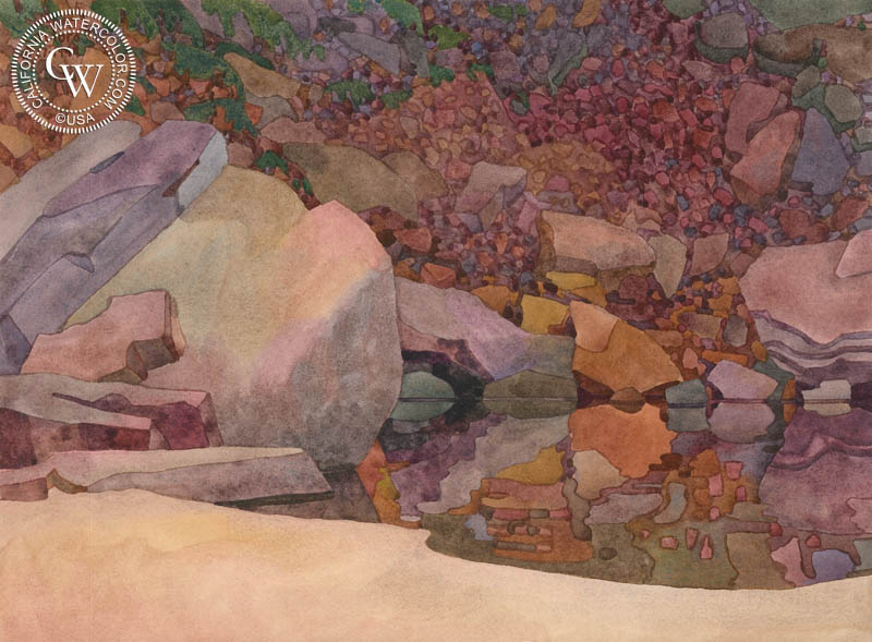 Zion Pool, 1998, watercolor painting by Carolyn Lord  (American art). Fine art giclée print reproduction by California Watercolor for wall decor.