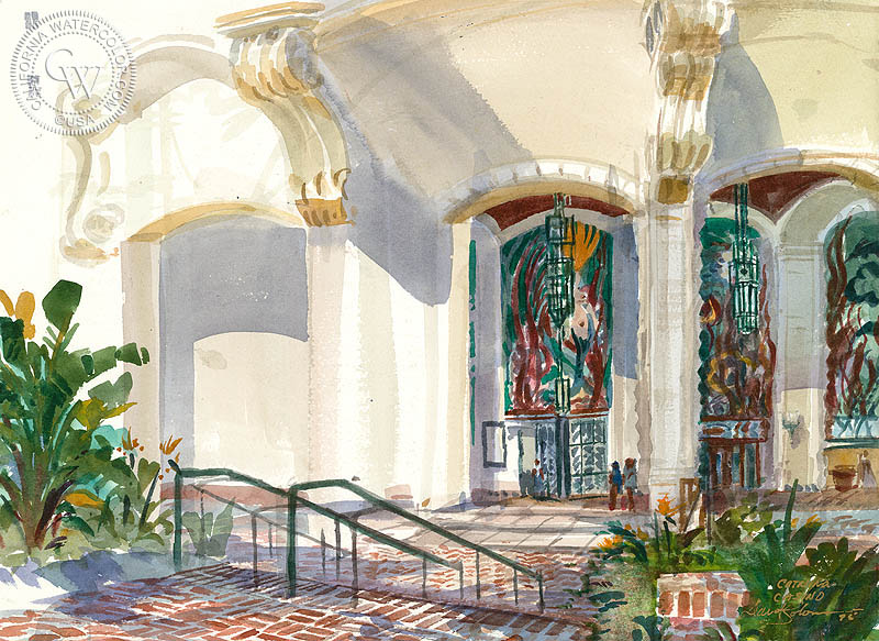 Catalina Casino, watercolor painting by David Solomon  (American art). Fine art giclée print reproduction by California Watercolor for wall decor.