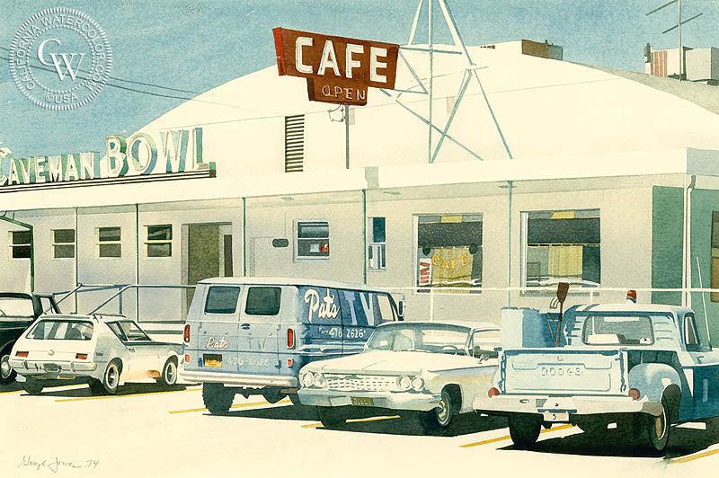 Caveman Bowl, California art by George James. CaliforniaWatercolor.com - original California paintings, & premium giclee prints for sale