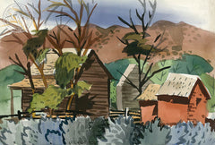 Bay Area Train Yard, a watercolor painting by George Post. HD giclee art prints for sale at CaliforniaWatercolor.com - original California paintings, & premium giclee prints for sale