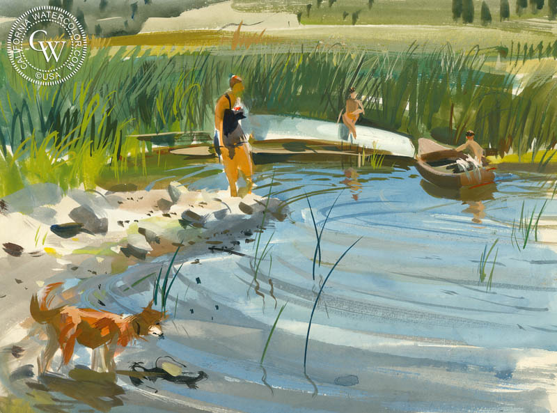 Chelsea in Spirit, c. 1970s, watercolor painting by Hardie Gramatky  (American art). Fine art giclée print reproduction by California Watercolor for wall decor.